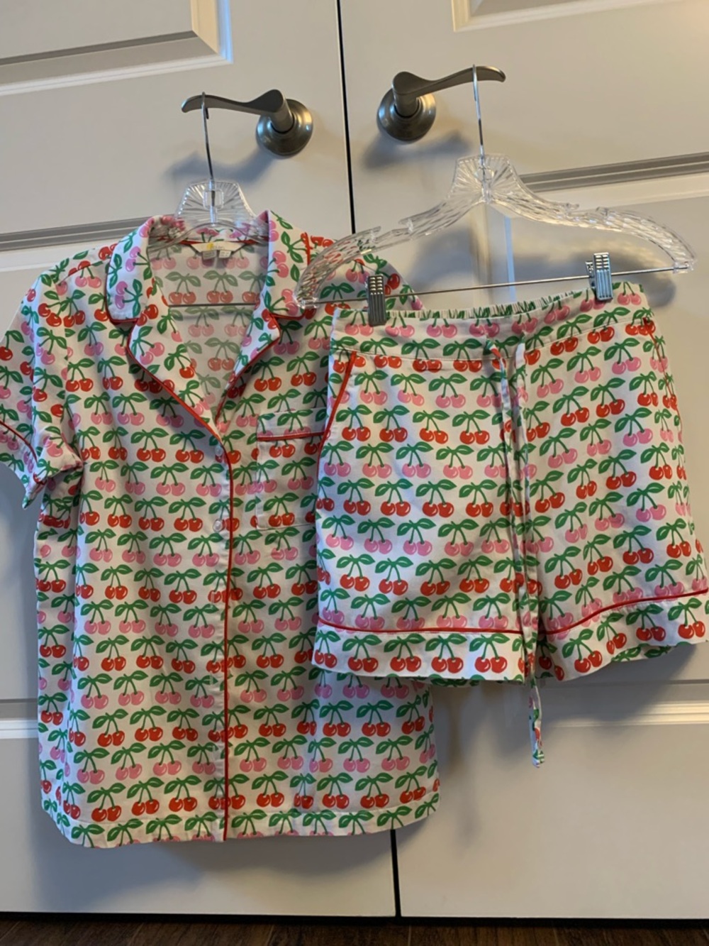 Boden Cherry-Print Short Pajama Set - Pink & Red, U.S. size 6